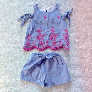 Rare Editions Chambray and Pink Outfit - Size 18 Months